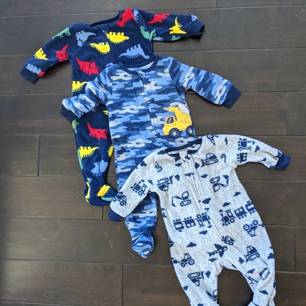 Set of 3 Absorba Fleece Footie Sleepers, 6 mo